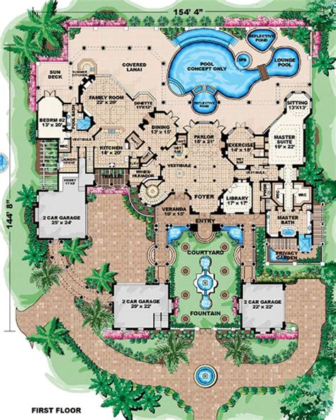 Mediterranean Plan: 9,870 Square Feet, 6 Bedrooms, 6.5 Bathrooms - 1018-00198 Luxury House Plans ...