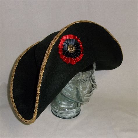 Black Bicorne Hat with Gold and Red Trim by RoyalHouseOfWhimsy