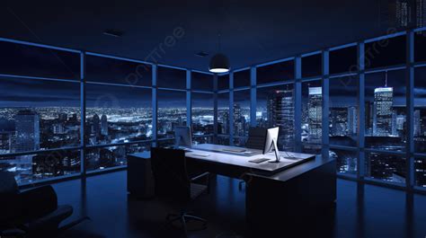 Desk And Night View Of A City Office Background, 3d Office With Night City Skyline, Hd ...