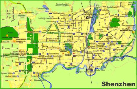 Shenzhen attractions map - Map of Shenzhen attractions (Guangdong - China)