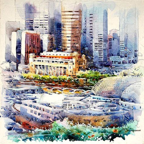 The City of Singapore I (With images) | Landscape paintings, Watercolor ...