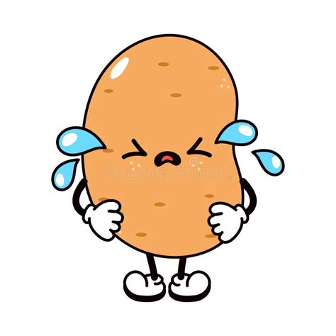 Cute Funny Crying Sad Potato Character. Vector Hand Drawn Traditional Cartoon Vintage, Retro ...