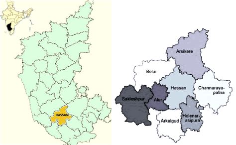 Karnataka map showing Hassan district Fig.2. Hassan district map ...