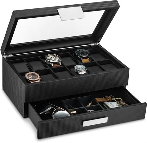 Buy Glenor CoGlenor Co Watch Box with Valet Drawer for Men - 12 Slot Luxury Case Display ...