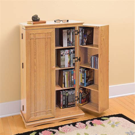 Media Storage Cabinet with Doors For DVD/CDs - Solid Oak | Acorn ...