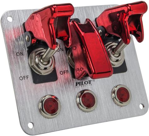 Pilot Automotive PL-SW53R Performance 3 Row Red Anodized Safety Cover Toggle Switch with Red ...