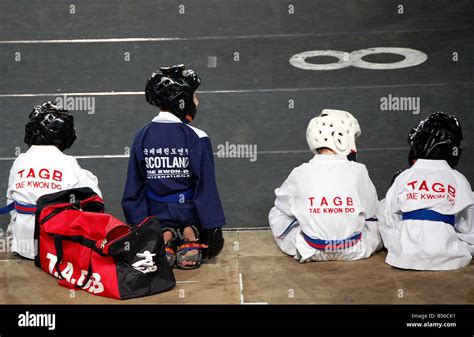 Children Sitting at TAGB Tae Kwon Do Competition Stock Photo - Alamy