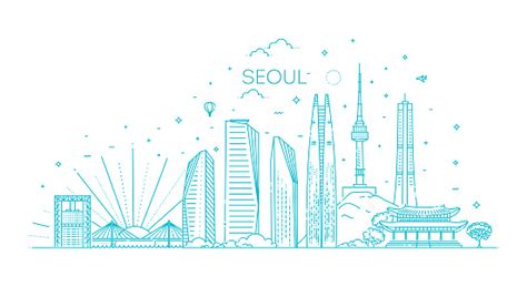 Seoul Architecture Line Skyline Illustration Linear Vector Cityscape With Famous Landmarks Stock ...