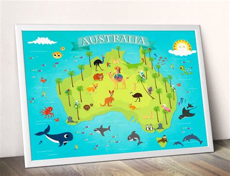 Australia Animal Map Kids Maps Map of Australia Kids Wall Maps - Etsy