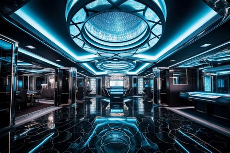 Premium Photo | Spaceship interior with blue neon lights generative ai