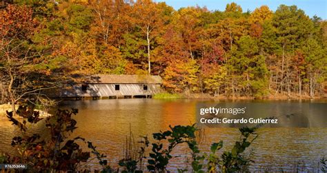 Wooden Cabin Near Lake In Autumn High-Res Stock Photo - Getty Images