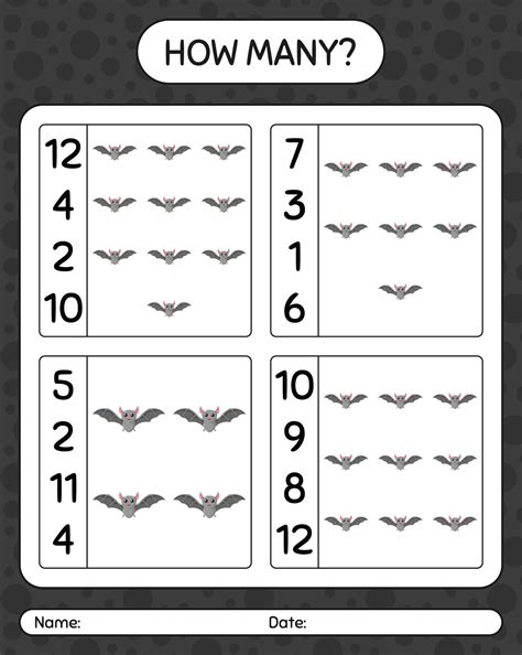 How many counting game with bat. worksheet for preschool kids, kids activity sheet 7418959 ...