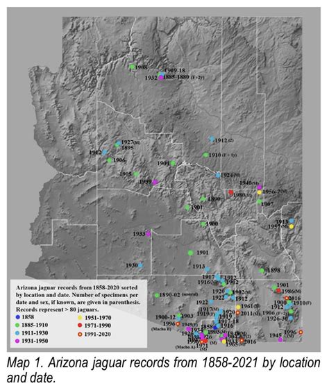 Records of the Jaguar in Arizona 1858-2020 : MapPorn