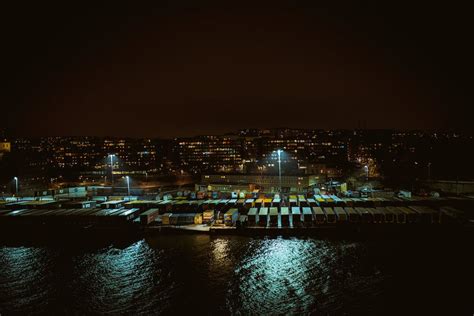 Aerial View of a Port at Night Time · Free Stock Photo