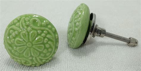 Green Vintage Ceramic Door Knobs Handpainted Kitchen Cabinet - Etsy