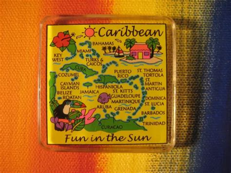 &FUN IN THE Sun" Caribbean Islands Map Souvenir Acrylic Refrigerator ...