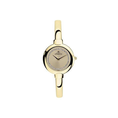 Michel Herbelin Watches Womens Michel Herbelin Gold Plate Crystal Dial Bangle Salambo Watch ...