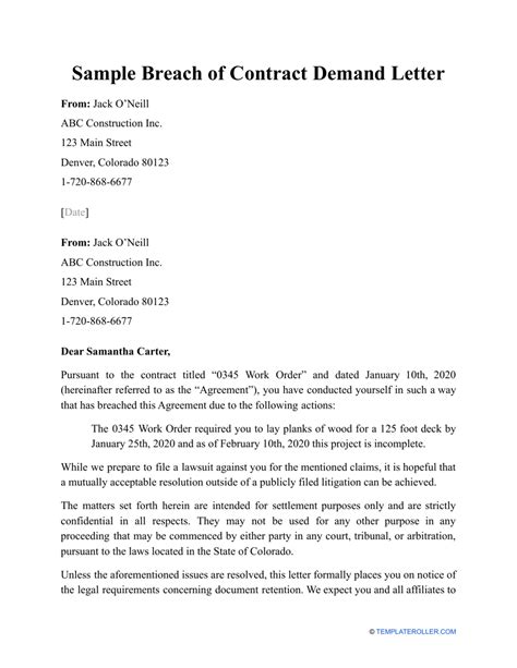 Sample Breach of Contract Demand Letter - Fill Out, Sign Online and ...