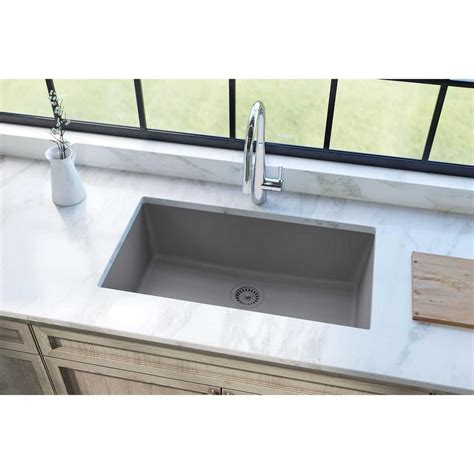 Elkay Quartz Classic Undermount Composite 33 in. Single Bowl Kitchen Sink in Greystone - ELGRU ...