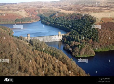 Oblique aerial view of Howden Dam and Reservoir and Derwent Reservoir ...