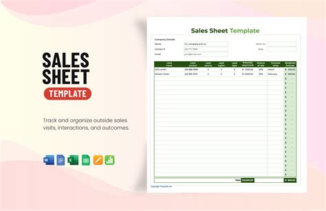 Sales Sheet Template in Google Docs, Apple Pages, Word, Excel, Google ...