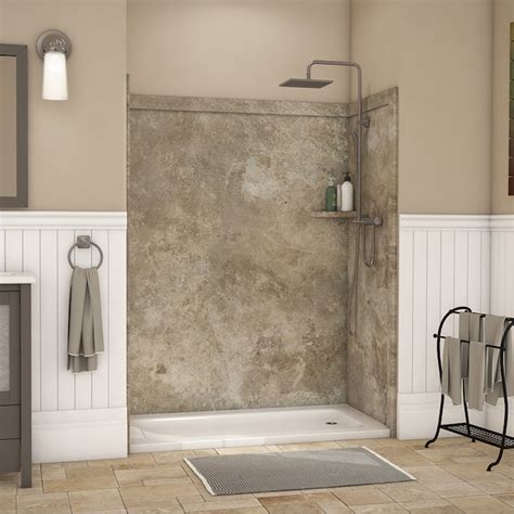 FlexStone Royale 60-in W x 36-in D x 80-in H Mocha Travertine 3-Piece Glue Up Alcove Shower Wall ...