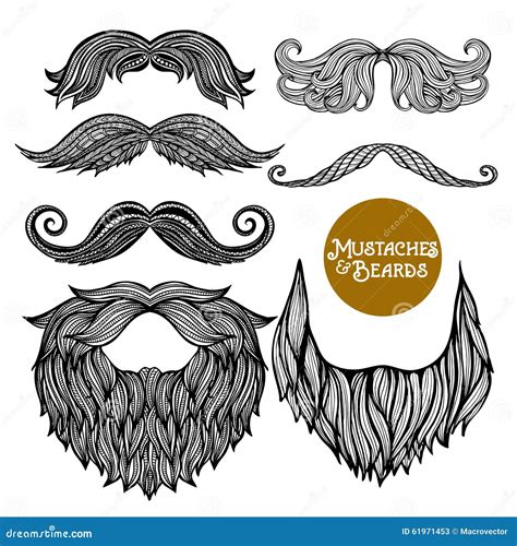 Hand Drawn Decorative Beard and Mustache Set Stock Vector - Illustration of layout, black: 61971453