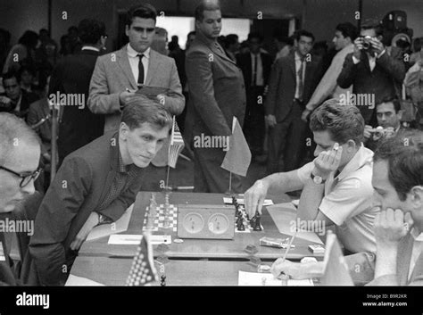 Chess match between Boris Spassky right and Robert Fischer left during World Chess Olympiad in ...