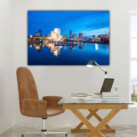 Cleveland Skyline on Canvas, Ohio Skyline at Night, Panoramic Photo ...