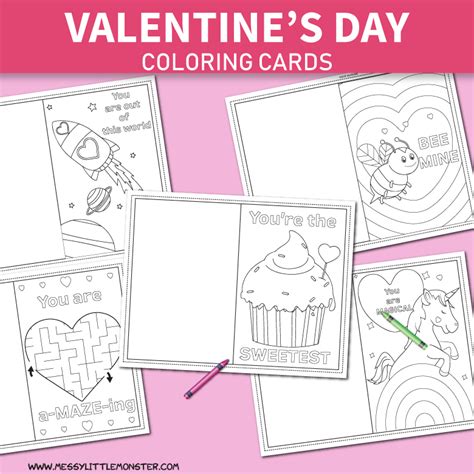 Printable Coloring Valentines Day Cards - Messy Little Monster