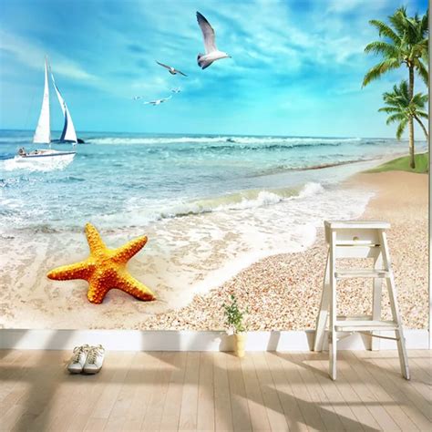 Charming Sunny Beach Wallpaper Ocean Wall Murals Custom Seascape Photo ...