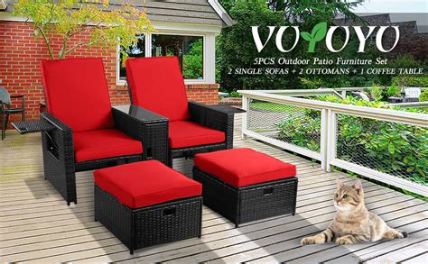 Amazon.com: 5PCS Outdoor Wicker Chaise Lounge Chair - Rattan Adjustable ...