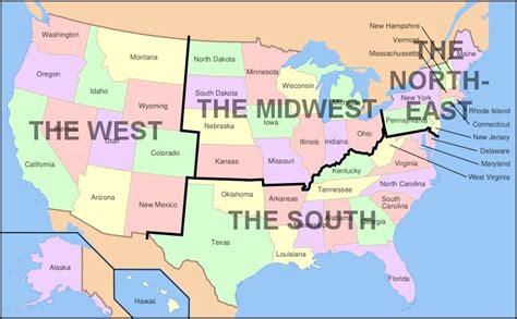 Us Map With North South East West - Winne Karalynn