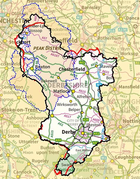 A Map of Derbyshire England. Derbyshire UK Map