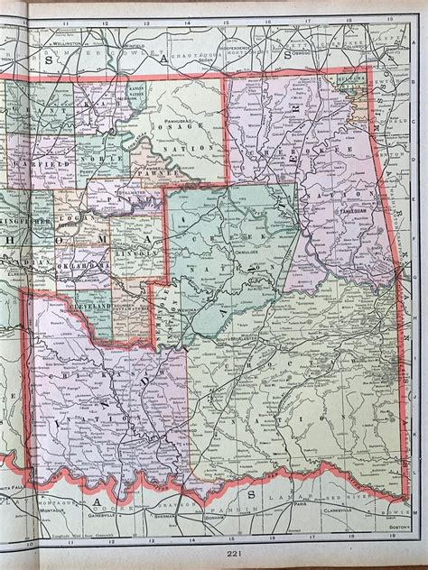 Oklahoma Territory Map, Original 1895 Crams Atlas, the Sooner State, Oklahoma City, Norman ...