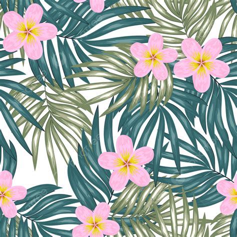 Tropical Leaf Seamless Pattern With Plumeria Flower Background, Wallpaper, Pattern, Tropical ...