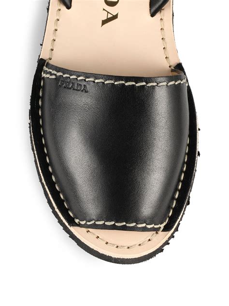 Lyst - Prada Flat Leather Slingback Sandals in Black