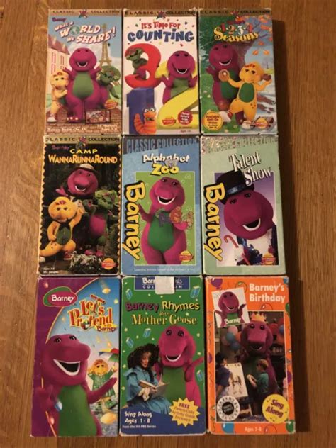 BARNEY VHS VIDEO Tapes Lot of 9 Sing-Along Musical Pretend ABC Counting ...