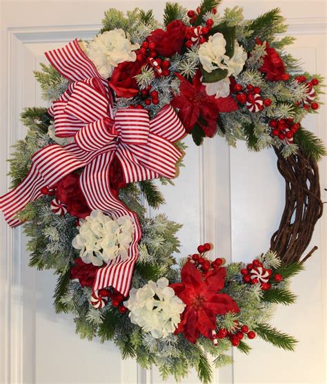 Peppermint Christmas Wreath, Poinsettia Winter Wreath for Front Door, Double Doors - Etsy