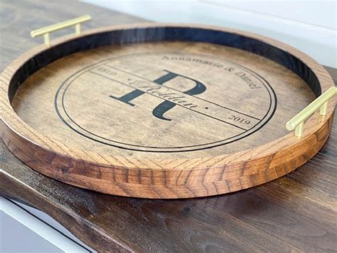 Round Wood Tray, Large Ottoman Tray, Personalized Tray With Handles ...