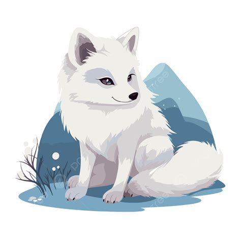 Arctic Fox Vector, Sticker Clipart Cute White Fox Sitting In The Snow ...