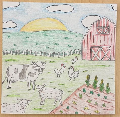 farm scene | Easy drawings, Farm pictures, Farm cartoon