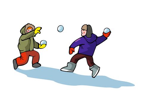 Children throwing snowballs. Snowball fight. Boys and girl playing outside in winter. Winter ...