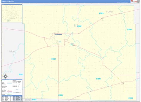 Ford County, KS Zip Code Wall Map Basic Style by MarketMAPS - MapSales