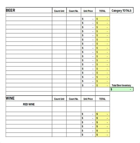 13+ Bar Inventory Template – Word, Excel, Numbers, Apple Pages | Free ...