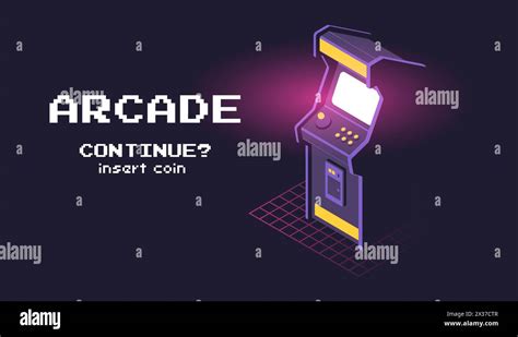 Isometric illustration of Arcade game machine. Retro gaming, Game of 80s-90s. Technology and ...