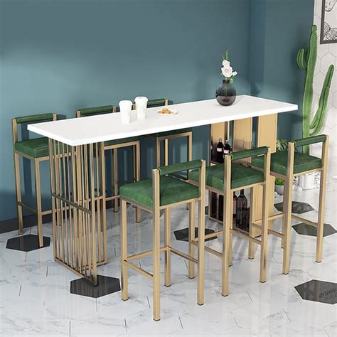 63" Modern White Metal Bar Height Table with Shelves & Storage in Gold ...