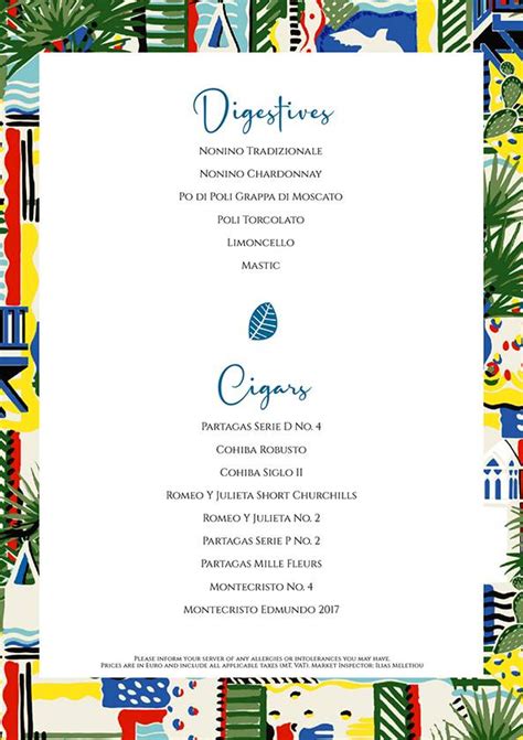 Menu at Cocco Mykonos, Mikonos