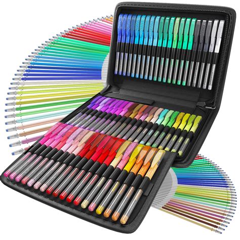 Art Werk 100 Count Glitter Gel Pens for Doodling, Drawing, Adult Coloring and Sketching with Set ...