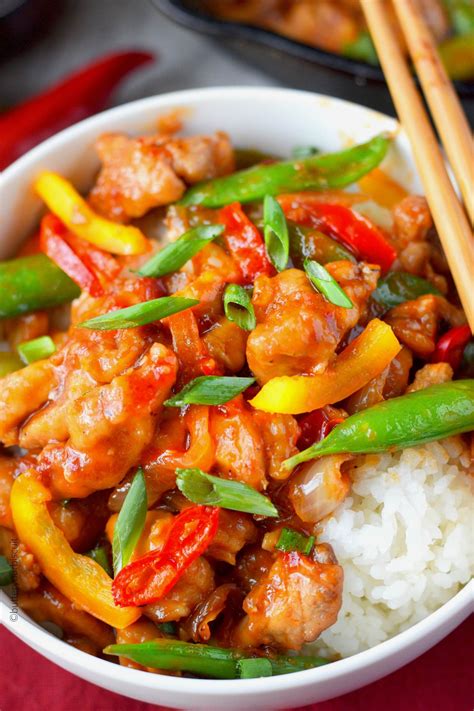 Sweet and Spicy chicken stir fry in a white bowl | Sweet and spicy chicken, Stir fry recipes ...